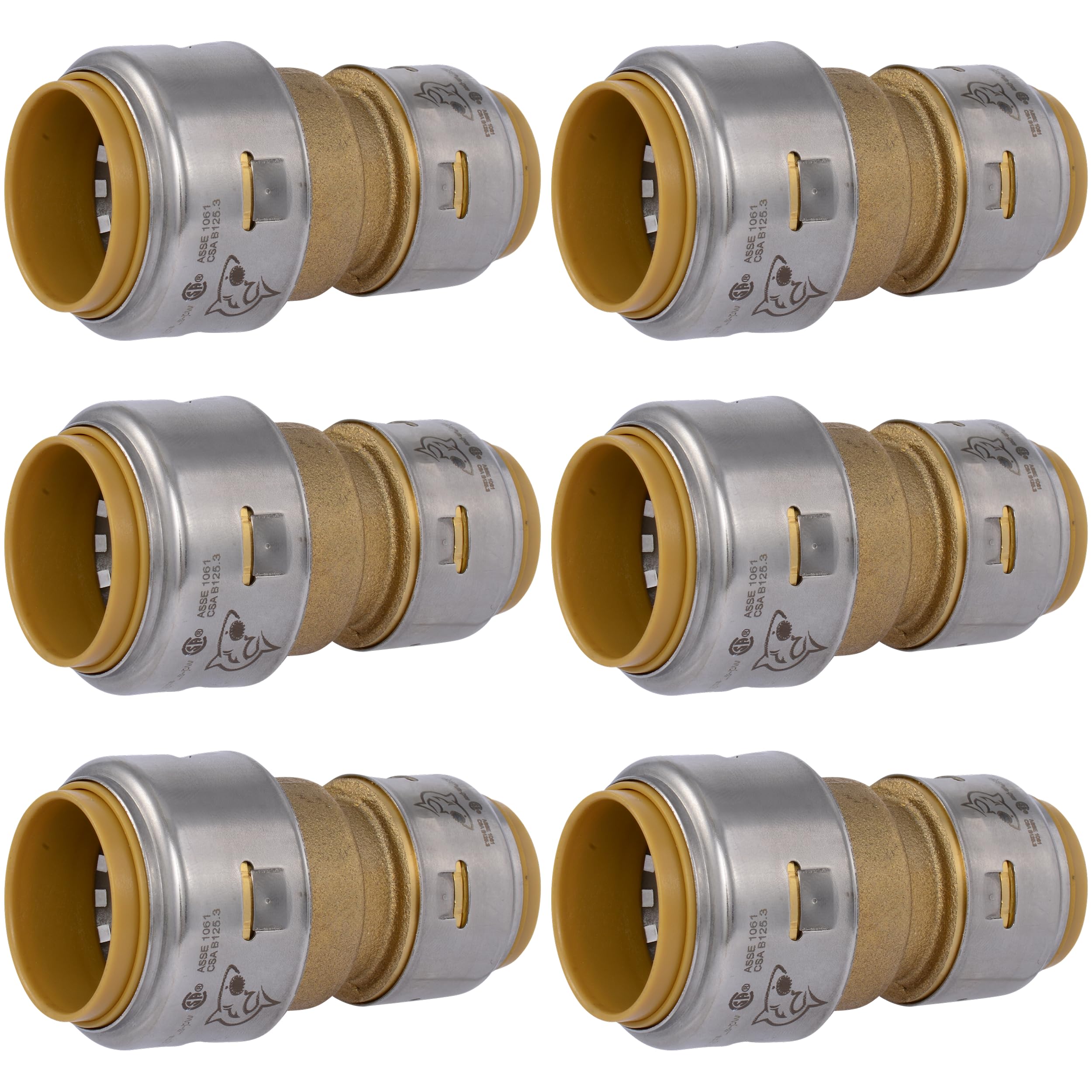 SharkBite Max 1 x 3/4 Inch Reducing Coupling, Pack of 6, Push to Connect Brass Plumbing Fitting, PEX Pipe, Copper, CPVC, PE-RT, HDPE, UR060