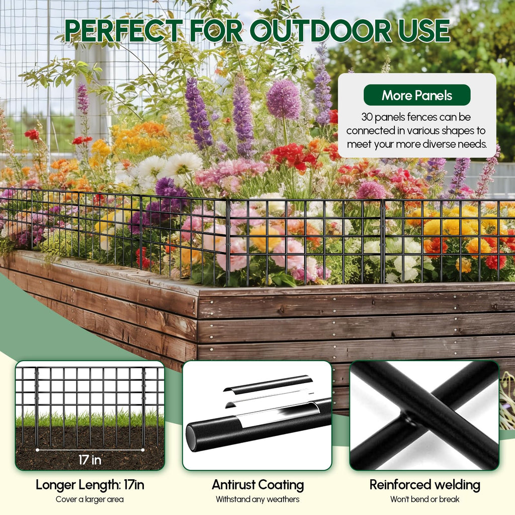 42.5ft(L) x 13in(H) Garden Fence Animal Barrier, 30 Panels No Dig Fence Panels for Dog Rabbit, Rustproof Metal Dig Defence Fencing Bottom Barrier, Anti Digging Garden Edging Border for Outdoor, Yard
