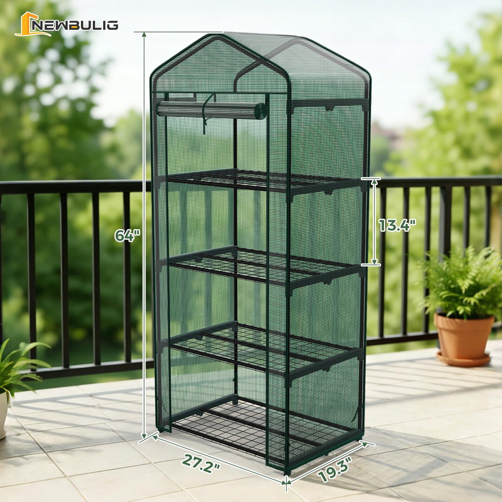 NEWBULIG 27"x19"x63" Mini Greenhouse, with Durable Zipper Door 4 Tier