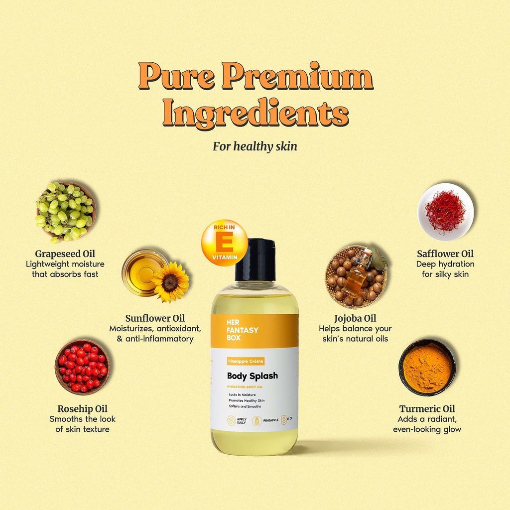 Her Fantasy Box | Body Splash Hydrating Body Oil (Pineapple Creme) - Moisturizing, Non-Greasy Formula for Soft, Smooth Skin - All-Natural, Lightweight & Nourishing