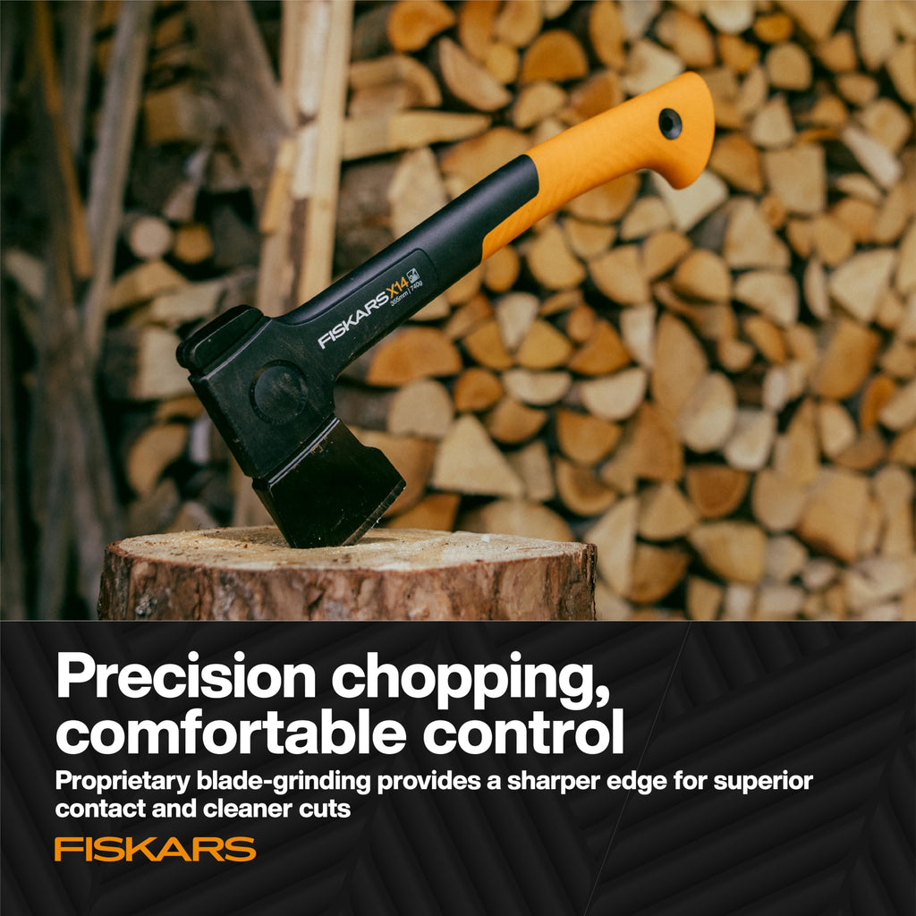 Fiskars X14 Universal Axe 14", Camping Hatchet for Chopping Wood Kindling