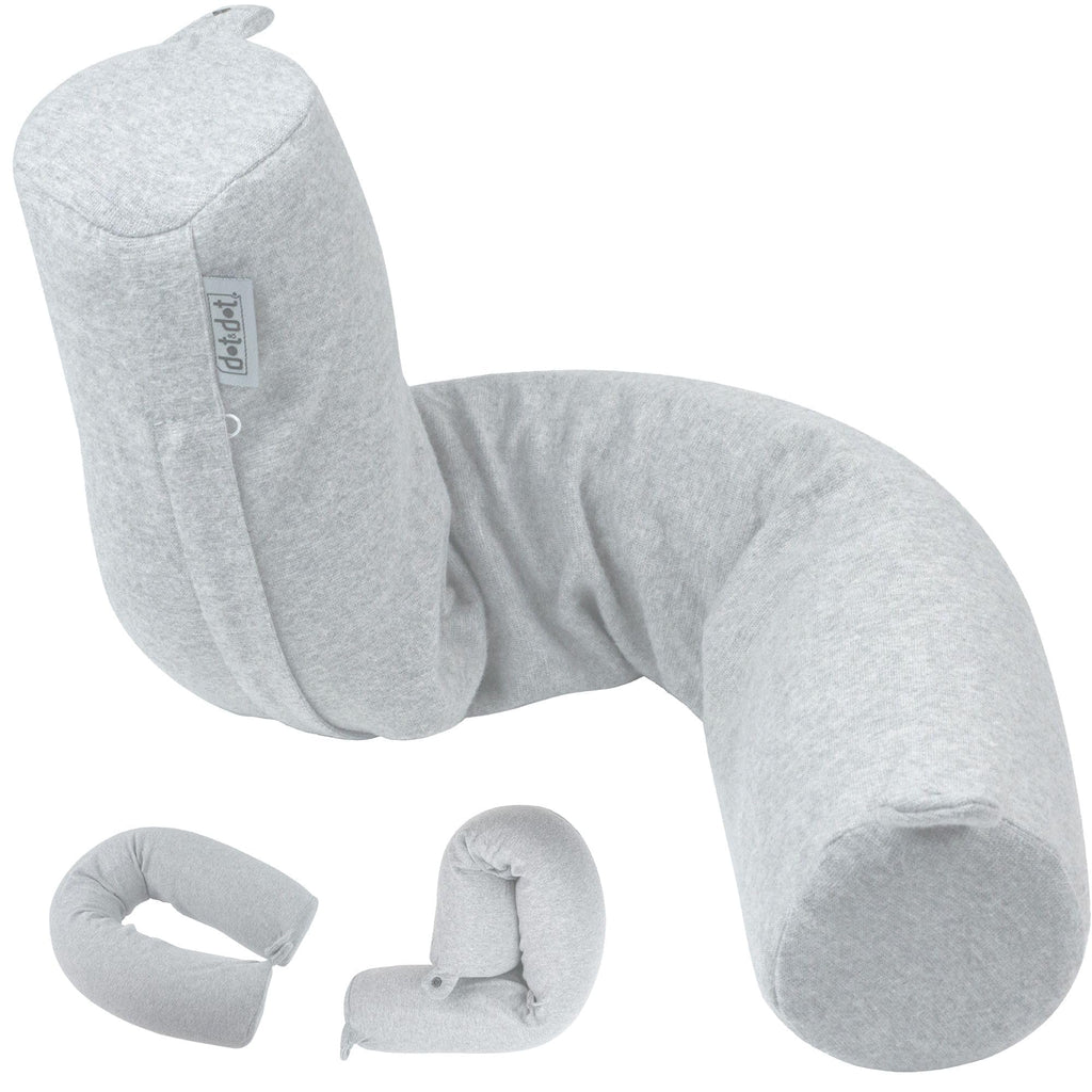 Dot&Dot Twist Memory Foam Travel Pillow, Bendable Neck Pillow for Airplane, Car and Home, 26-Inch Adjustable Roll with Washable Cotton Cover, Gray