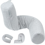 Dot&Dot Twist Memory Foam Travel Pillow, Bendable Neck Pillow for Airplane, Car and Home, 26-Inch Adjustable Roll with Washable Cotton Cover, Gray