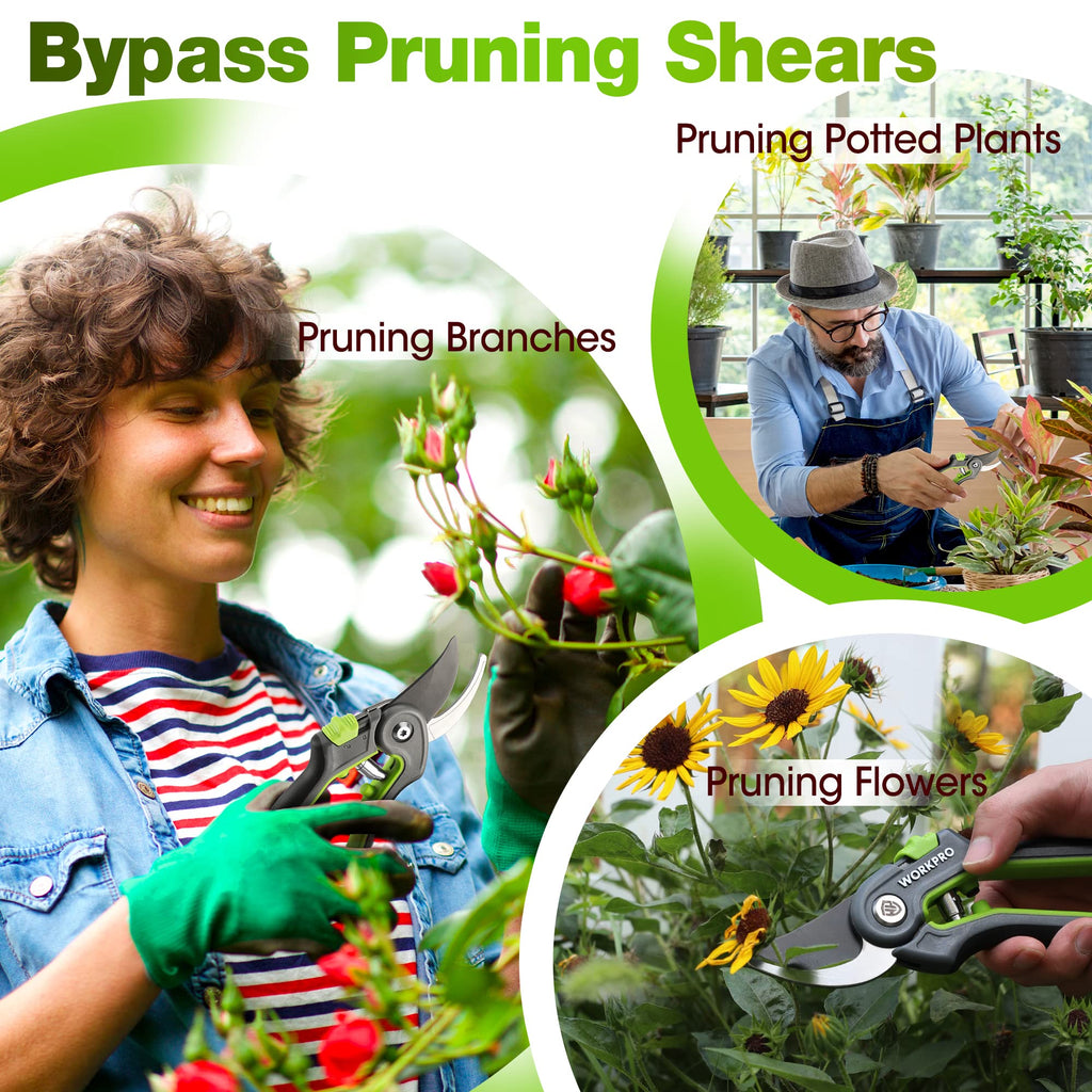 WORKPRO 2-Pack Garden Pruning Shears, 8" Bypass & 6.25" Straight Shears