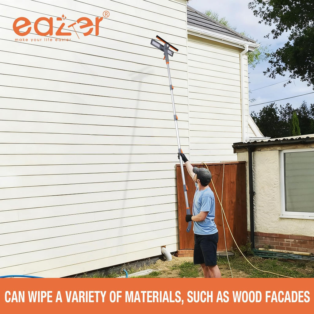 Eazer 3-in-1 Window Squeegee Cleaner, 76'' Spray Window Squeegee with 5-Section Extension Pole, Microfiber and Chenille Cloth, Window Washing Equipment for Indoor/Outdoor Windows, Car Glass