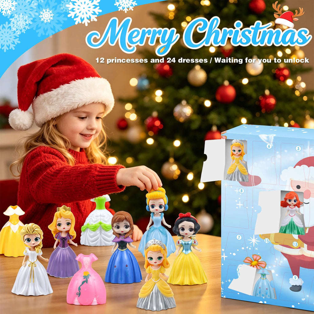 2026 Christmas Advent Calendar 24 Days Christmas Countdown Calendar for Girls, Princess Toys Set with 12 Princess Dolls & 12 Outfits, DIY Dress Up Surprise Box Xmas Gift for Kids Girls Teens