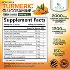 Turmeric Curcumin Supplement 2000mg - 95% Curcuminoids with Glucosamine, Ginger & MSM, BioPerine Black Pepper for Best Absorption, Nature's Vegan Joint Support, Non-GMO, Bottled in USA - 180 Capsules