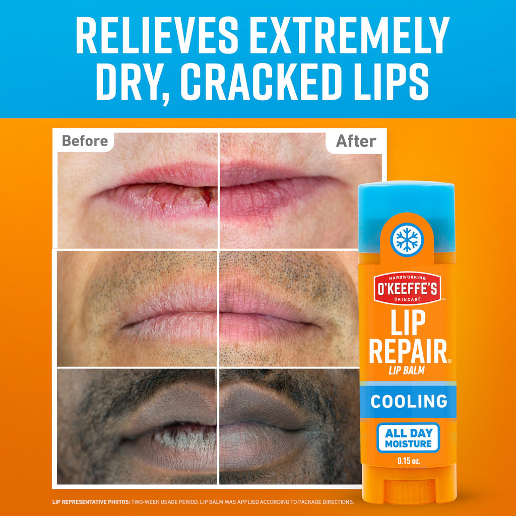 O'Keeffe's Lip Repair Lip Balm With Cooling Relief for Dry, Cracked Lips - Stick (4 Pack) - Moisturizer for Very Dry Lips