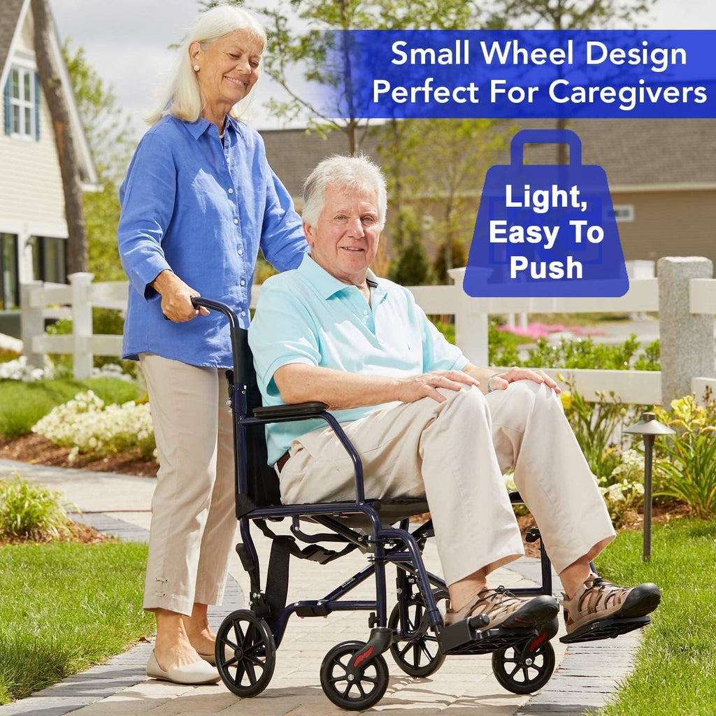 Carex Transport Wheelchair With 19 inch Seat, Folding Transport Chair with Foot Rests, Foldable Lightweight Wheelchair Foldable for Storage and Travel
