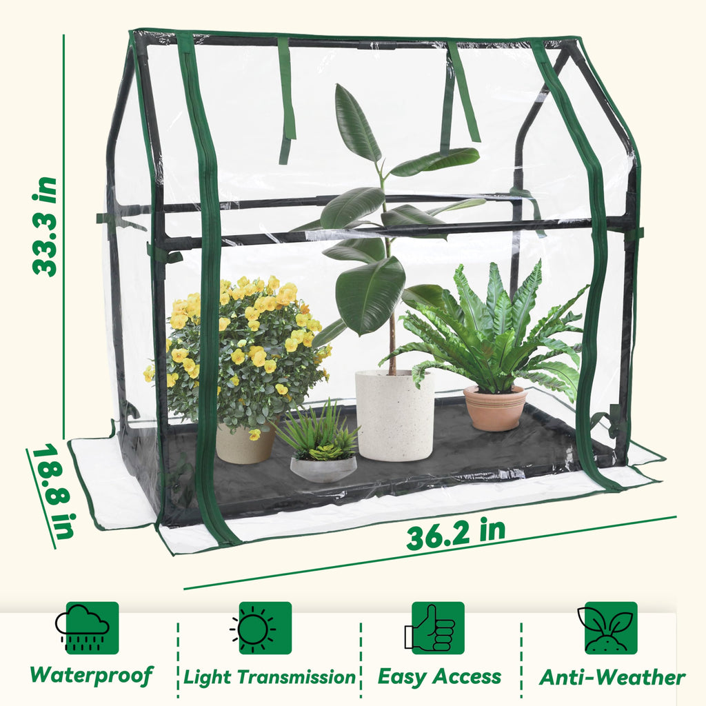 Gardzen Mini Greenhouse with Waterproof Base, 6.2"(L) x18.9(W) x33.3(H)