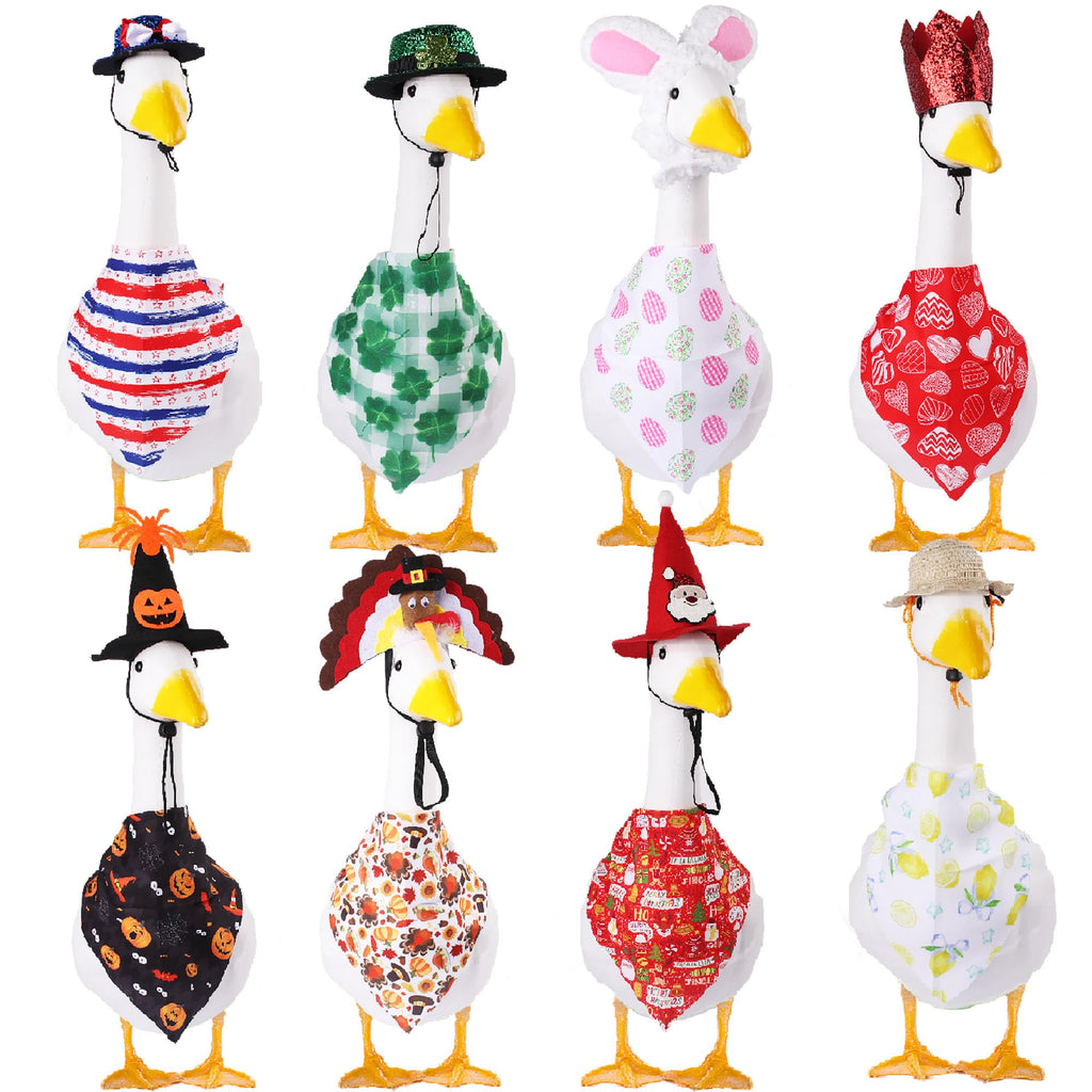 8 Set Seasonal Holiday Porch Goose Outfits 4th of July Summer All Seasons Geese Bandana Lawn Goose Clothes Costume Clothing for 23" Plastic Cement Goose Statue Patio Yard Outdoor Decor
