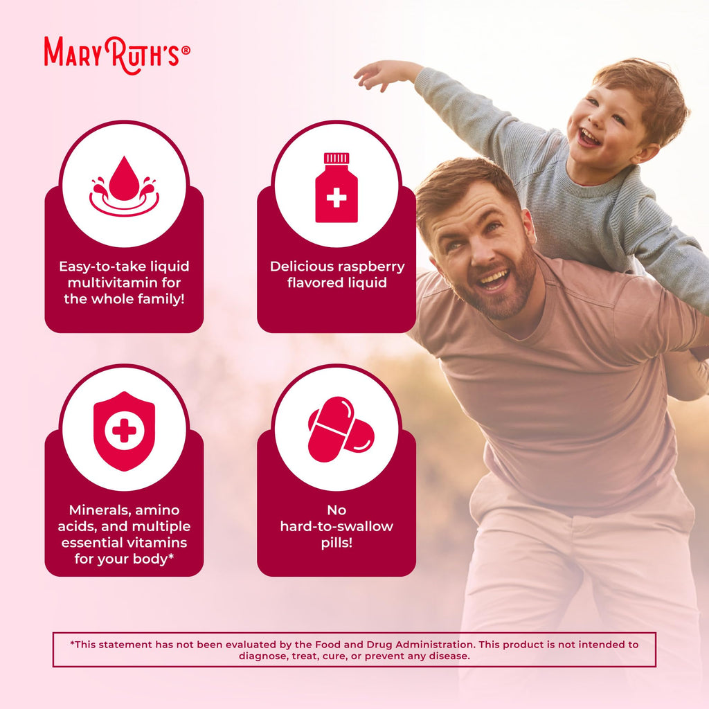 MARYRUTH'S Liquid Morning Multivitamin for Women, Men & Kids | Vitamin A C D E B6 B12 Biotin Zinc | Beauty | Vegan | Non-GMO | Gluten Free | 32 Servings