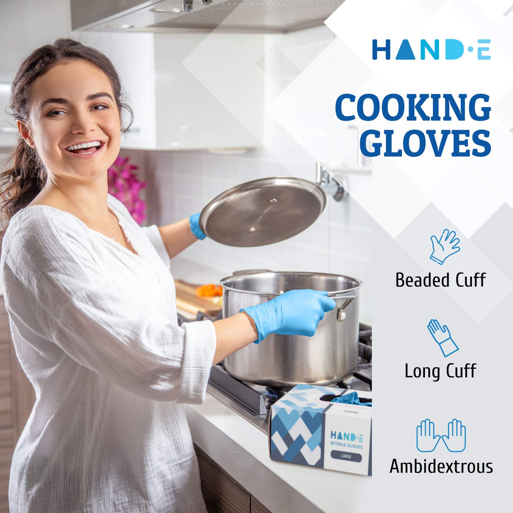 Hand-E Touch Blue Nitrile Disposable Gloves Medium 200 Count - Latex Free Medical Exam Gloves, Powder Free, Food Safe, Cooking