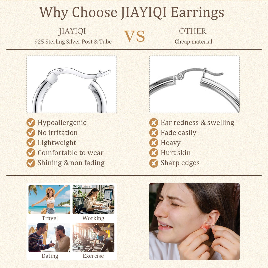 JIAYIQI Sterling Silver Hoop Earrings for Women 18K White Gold Plated Hypoallergenic Round Sliver Hoop Earrings Diameter 20mm