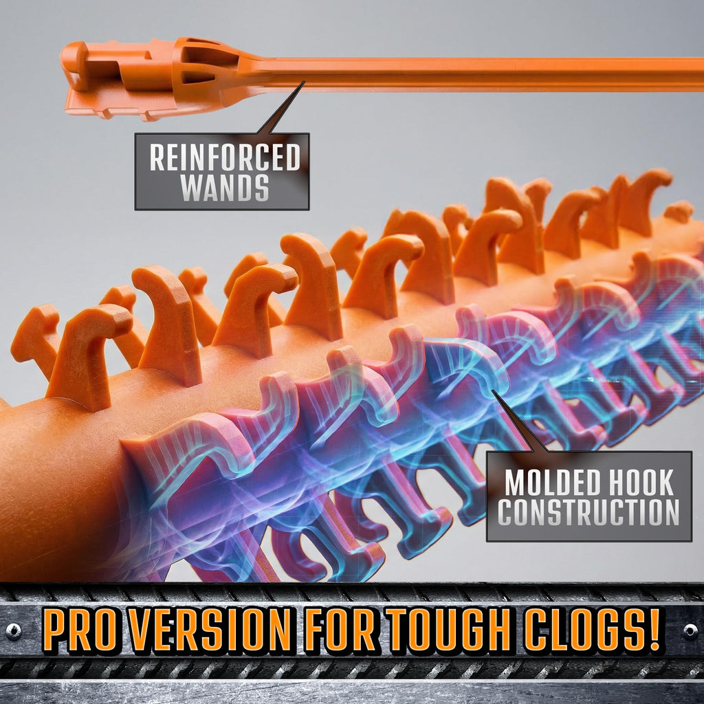 FlexiSnake Pro Drain Weasel Sink Snake Hair Clog Remover Tool, Sink, Pipe, Bathroom, Bathtub Drain Cleaner, 18-inch Long, Flexible, Made in The USA, 10 Pack Reusable Wands and Removable Handle