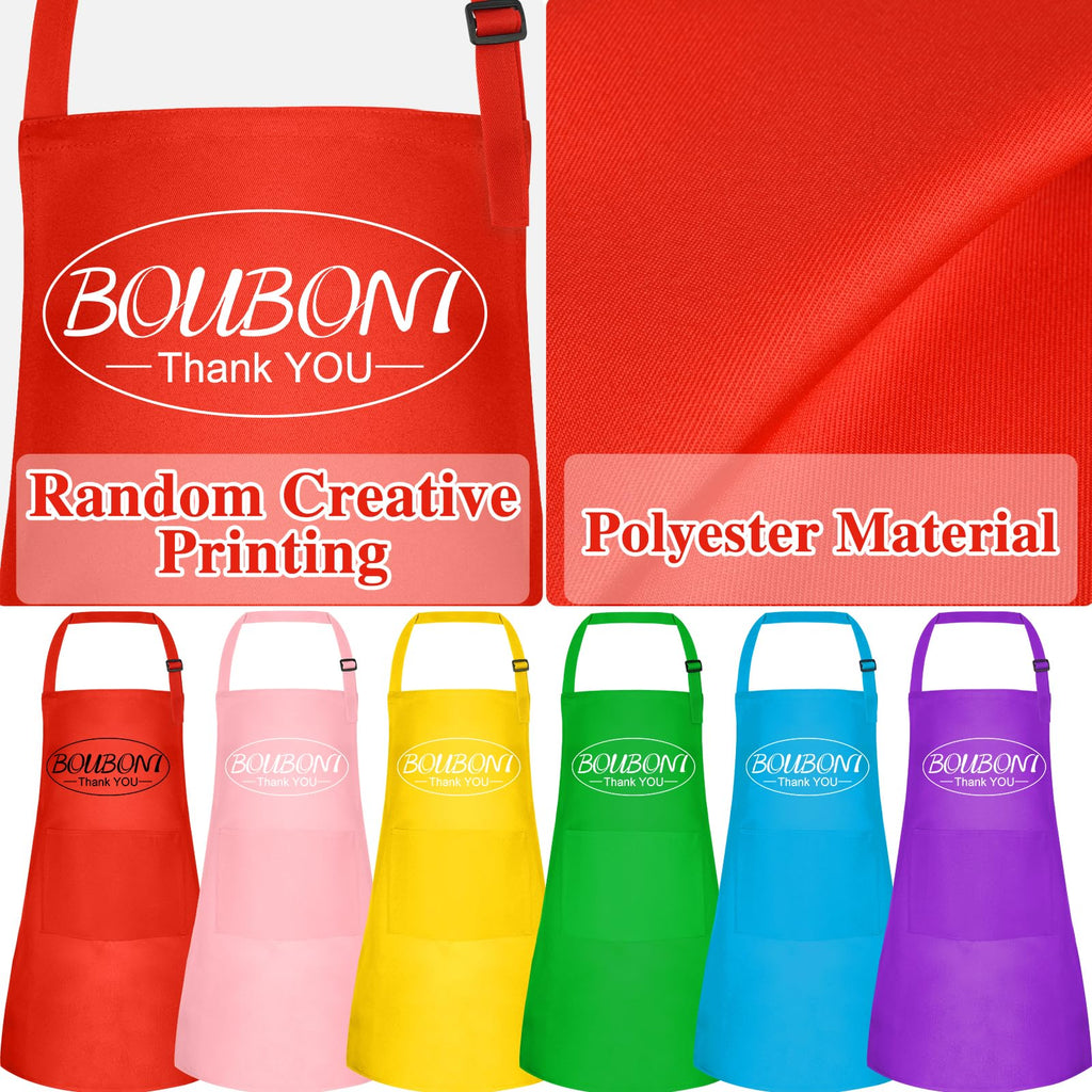 BOUBONI 6 Pack Kids Apron bulk with 2 Pockets Adjustable Chef Art Apron Kids Painting Aprons for Cooking Baking Painting Crafting Grilling Activity（6 Color）