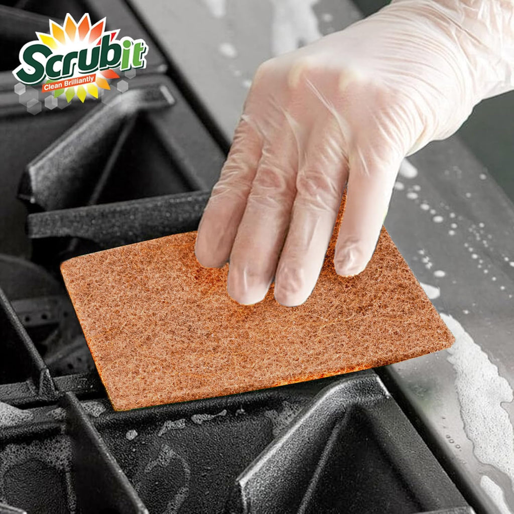 SCRUBIT 50 Pack Natural Scouring Pads - Heavy Duty Scrubbing Pads for Dishes - Non-Scratch - Reusable - Natural, Eco-Friendly, Biodegradable Sisal Brown Sponges for Dishes, Compostable