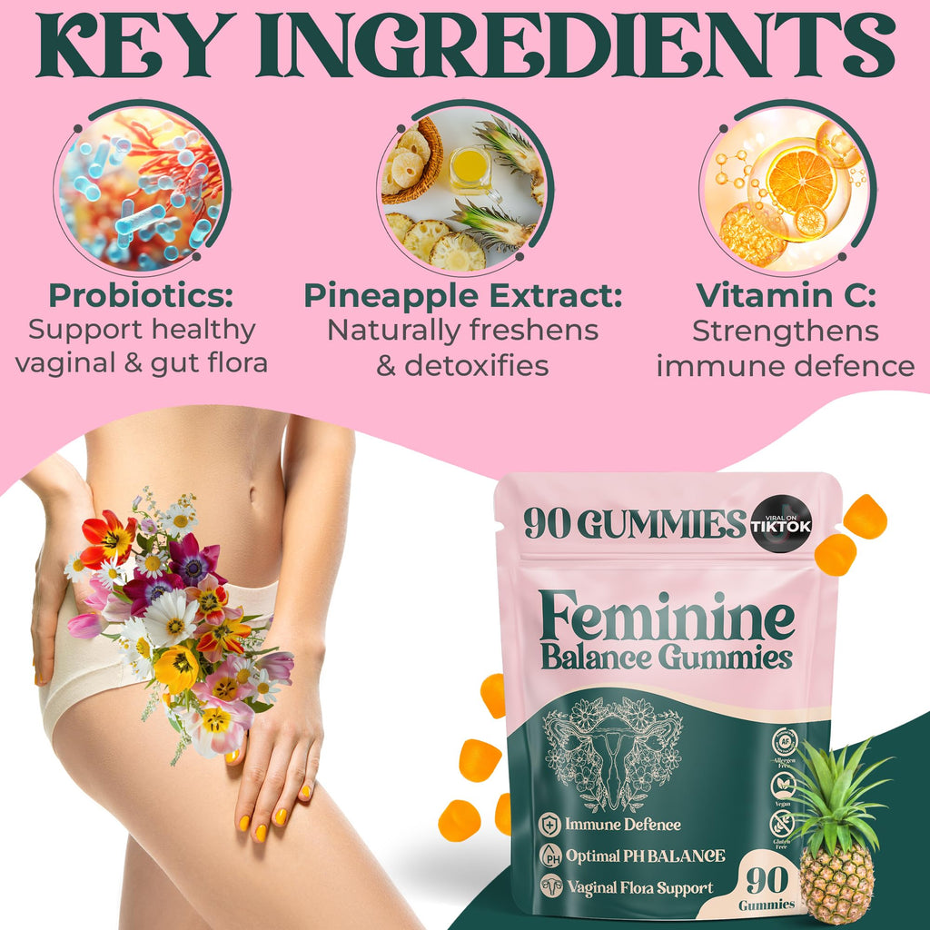 ORGANIC UPLIFT Feminine Balance Gummies - for Women’s Health & Wellness - Immune Support - Vegan, Gluten-Free - Hawaiian Pineapple (Pack of 1)