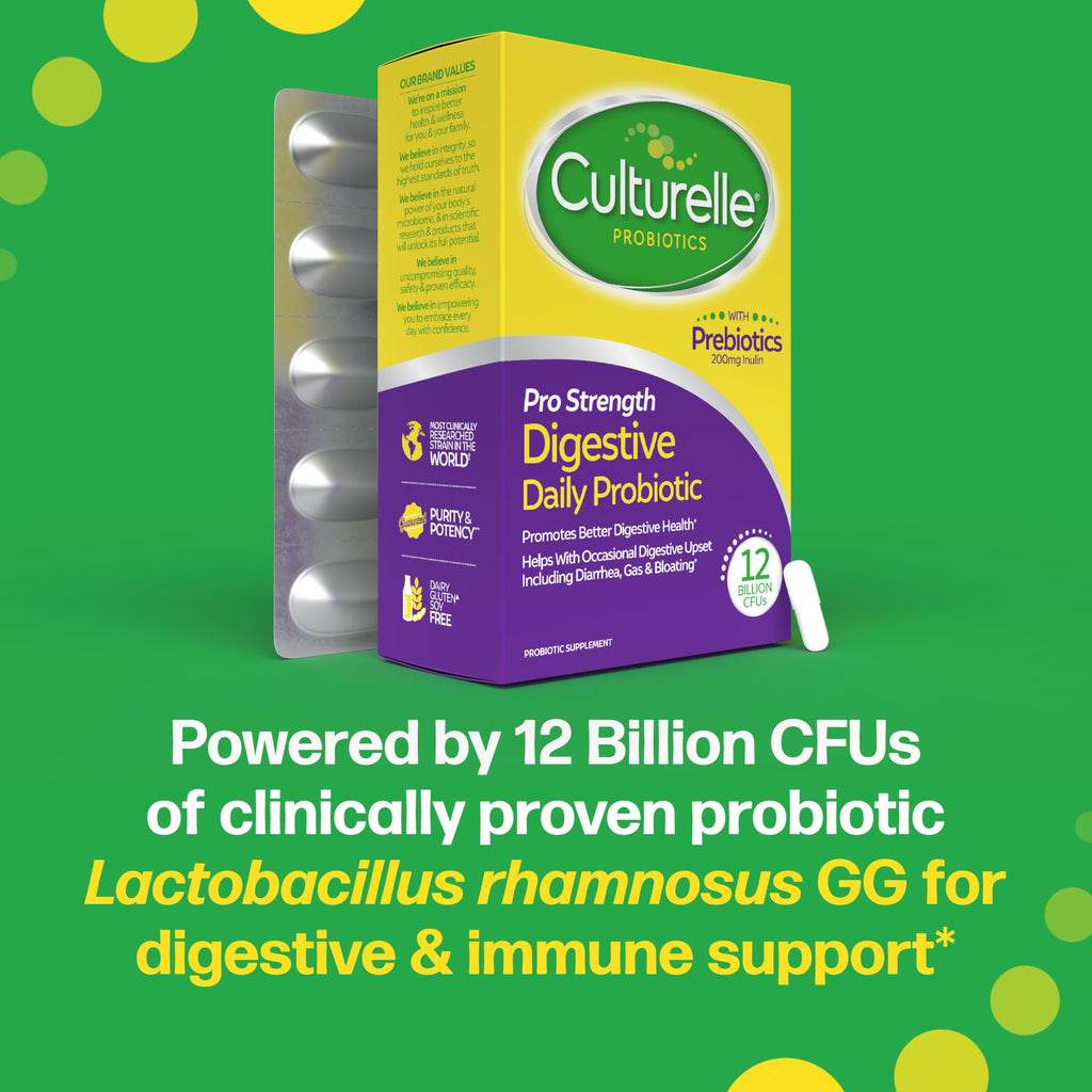 Culturelle Pro Strength Daily Probiotics For Digestive Health (2 Month Supply) with Prebiotics for Women & Men, Supports Occasional Diarrhea, Gas & Bloating, Gluten & Soy Free, 60 Count