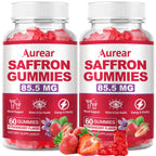 Aurear 2 Pack Saffron Gummies, 10-in-1 Saffron Supplement, Contains 88.5 mg of Saffron Extract, Mood & Sleep Support, Sugar-Free, Strawberry Flavor, 120 Count