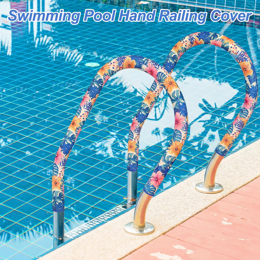 Junkin Pool Handrail Cover 8 ft Swimming Pool Ladder Hand Rail Cover with Zippers Slip Resistant Railing Hibiscus Flowers Rail Grip for Inground Pools Swimming Hand Railing