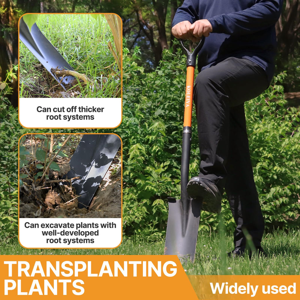 KOLEIYA Drain Spade, 45 Inch Heavy Duty Sharp Shooter Shovel with Fiberglass Handle, D-Grip Digging Shovel for Gardening, Planting, Trenching & Transplanting
