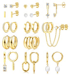 BESTEEL 13 Pairs Small Stud Hoop Earrings Set for Women, Gold Earrings Pack