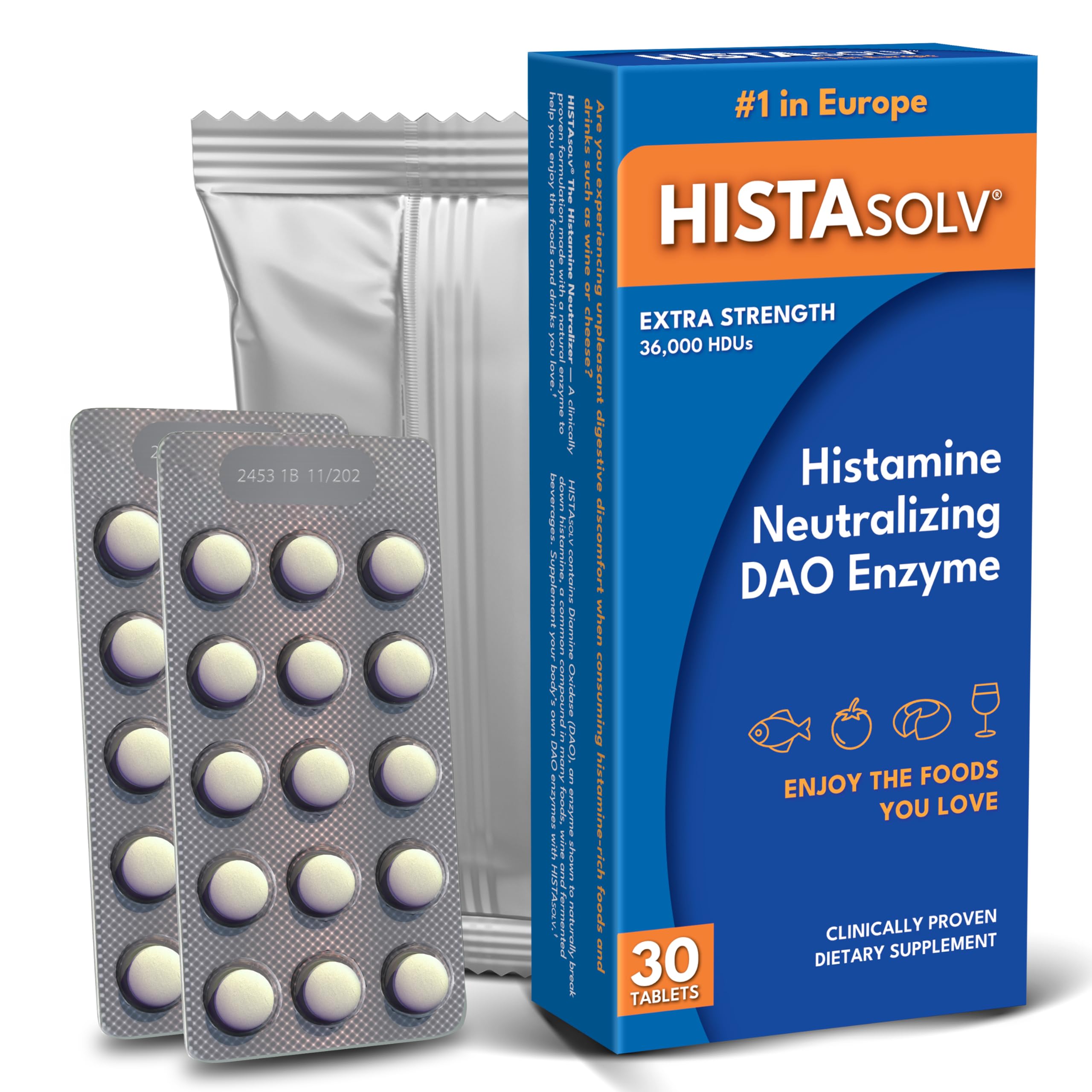 Medagel HISTAsolv Extra Strength DAO Enzyme Supplement for Histamine Food Intolerance - Eases Digestive Discomfort - Patented Tech - Made in Austria - 30 Pack