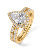 PAVOI 14K Yellow Gold Plated 1.7CT Pear CZ Eternity Engagement Ring Wedding