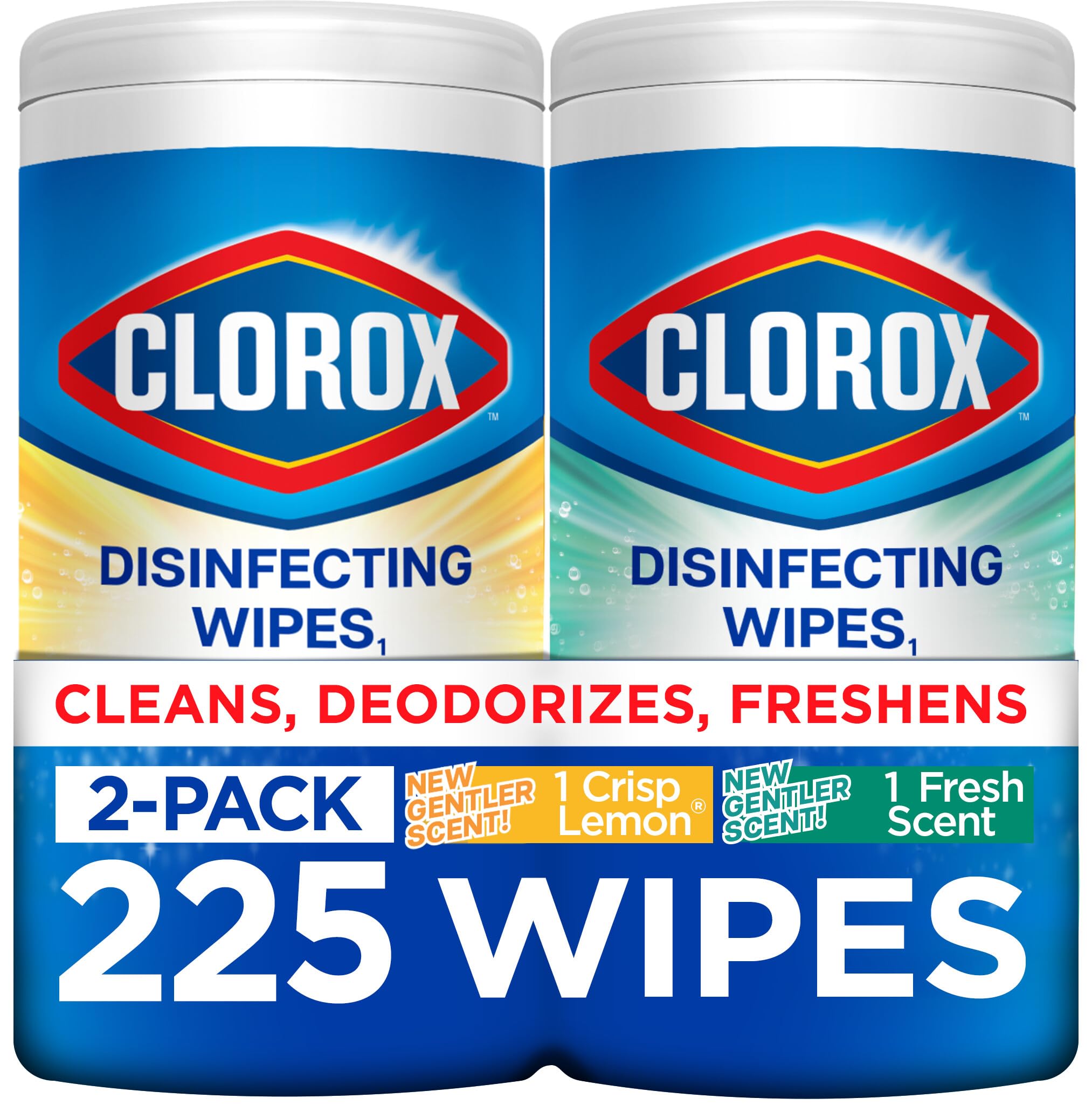 Clorox Disinfecting Cleaning Wipes for Spring Cleaning & Allergy Season, Bleach Free, Fresh Scent and Crisp Lemon, 75 Count Each, Pack of 2
