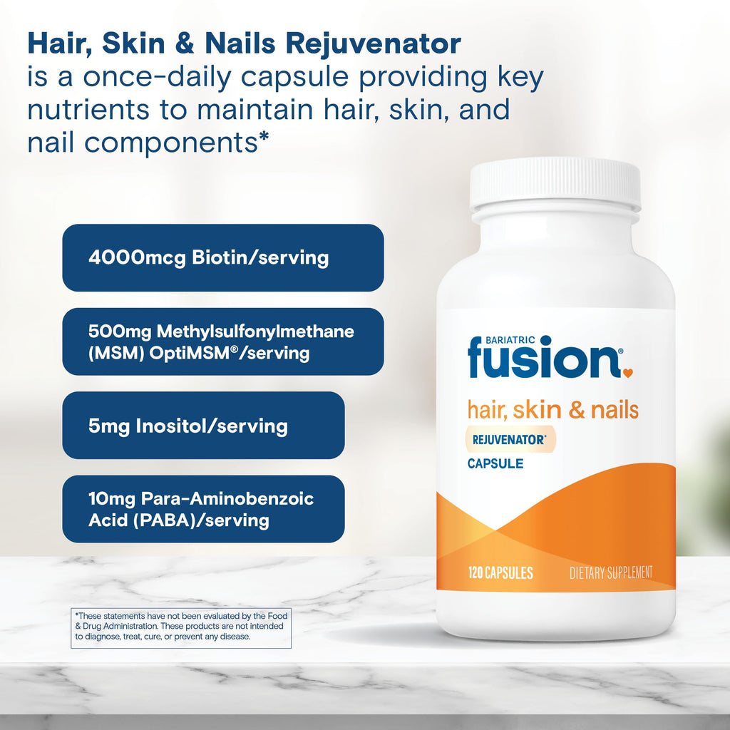 Bariatric Fusion ONE Per Day Bariatric Hair Skin and Nails Vitamins REJUVENATOR for Women | Vegan Hair Growth Vitamins with Biotin, Vitamin B12, and B1 | Easy to Swallow | 120 Capsules
