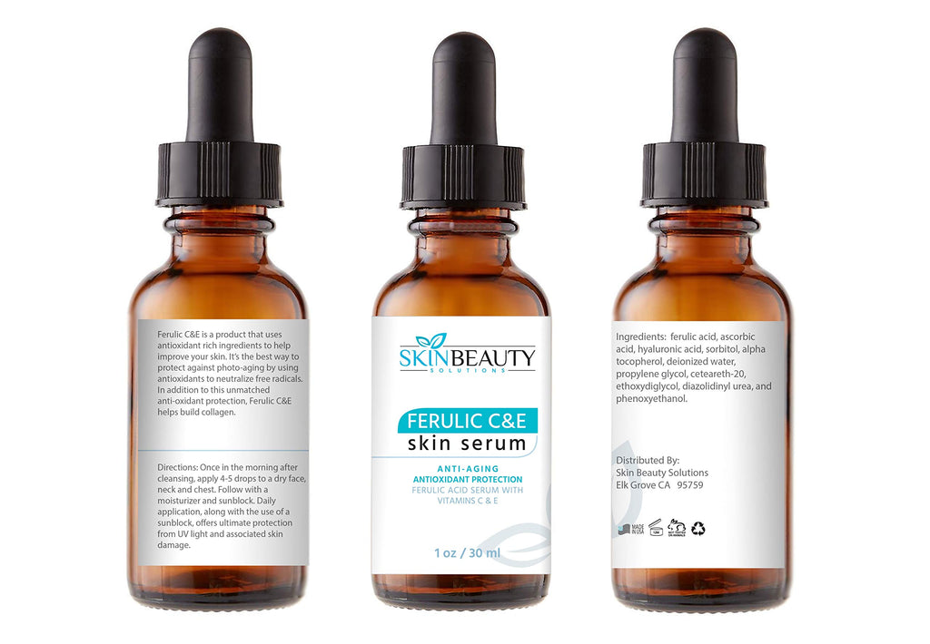 Ferulic Acid CE with Vitamin C+E Skin Serum - Wrinkles, Anti-Aging, Sun Damaged Skin & More (C+E Ferulic Combination Antioxidant Treatment (1 oz / 30 ml)