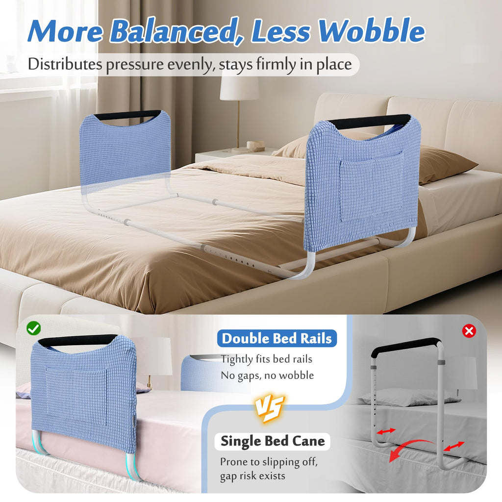 Mybow Double Bed Rail, U Bar for Medical Bedside Safety Assisting Rails, Railing Support for Elderly Adults Under Mattress Handrail, Hospital Dual Bed Rails for Seniors Twin Full Queen Adjustable Rail