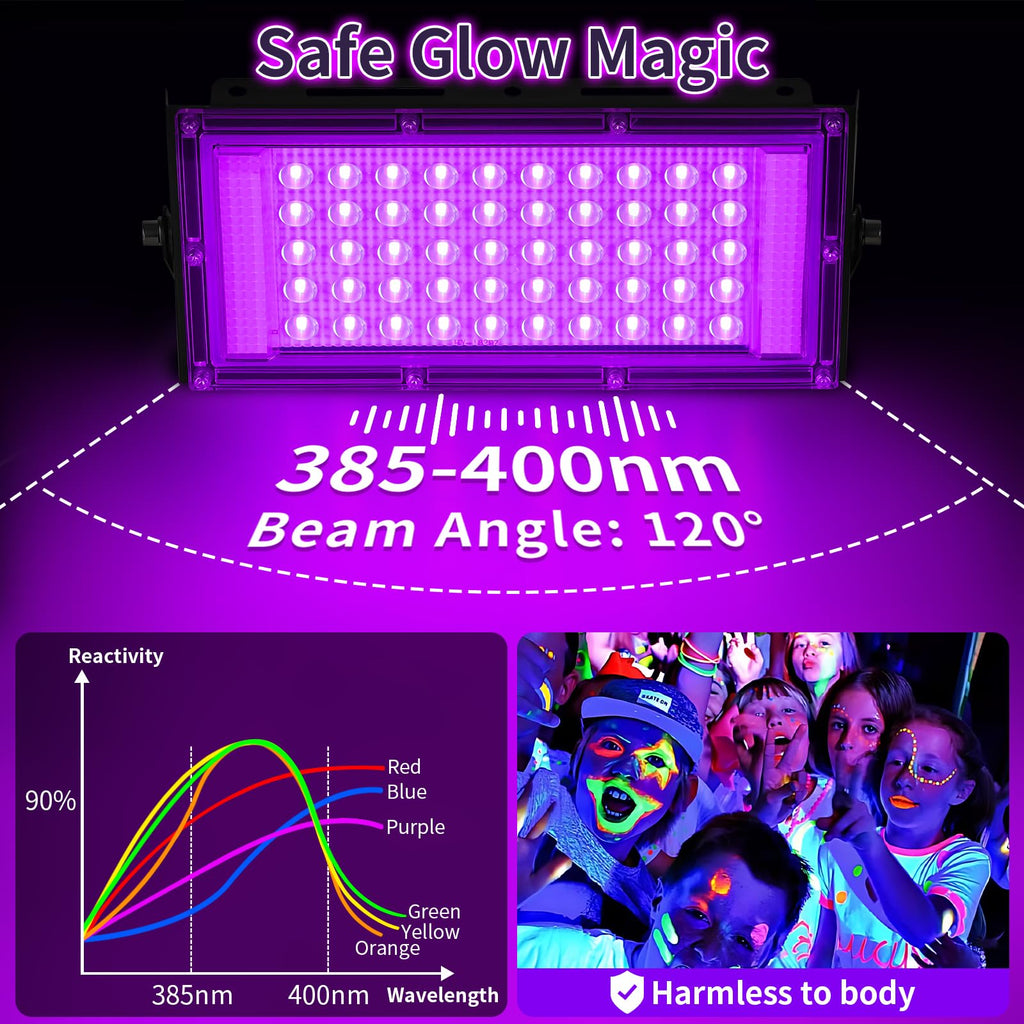 YAYIT 50W Black Lights LED with Switch+Plug, IP66 Waterproof, 2 Pack