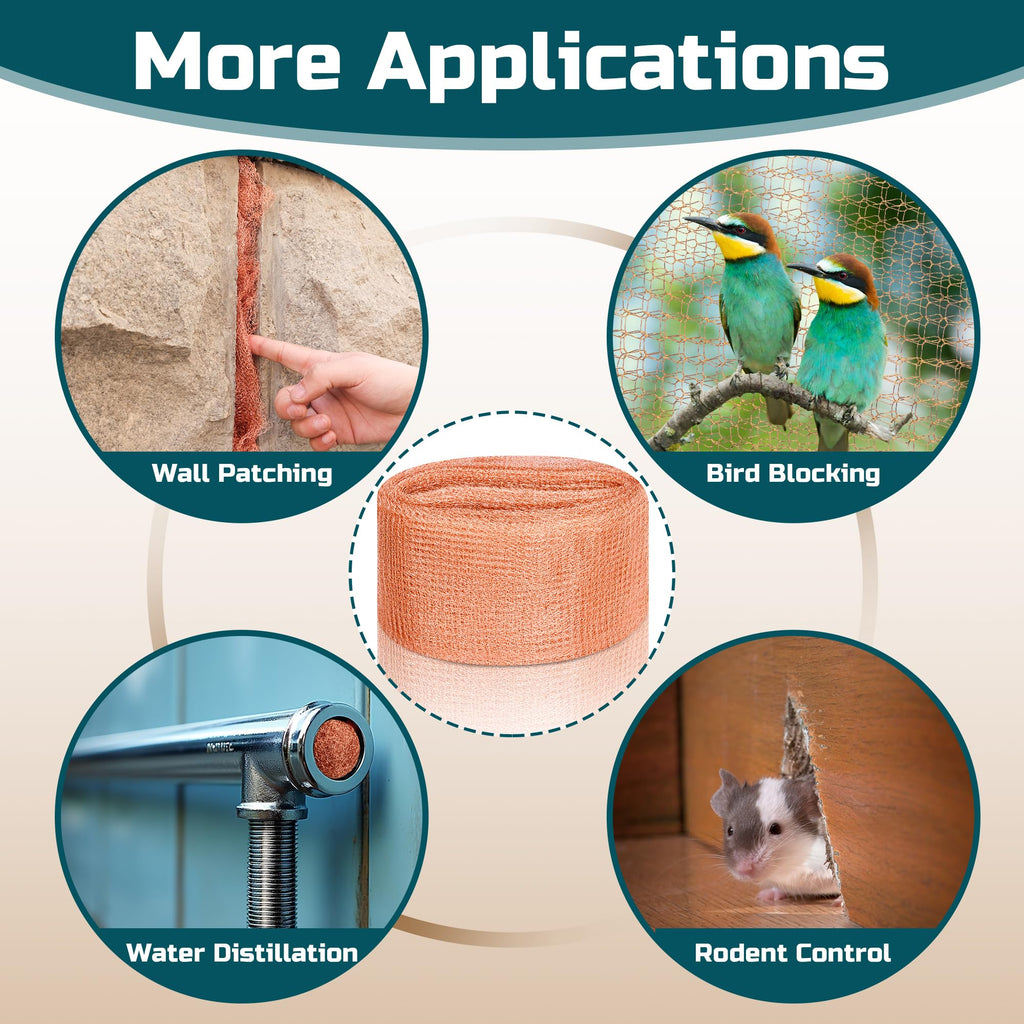 Copper Mesh Rodent Control Kit, 4in x 90ft Rustproof Pure Copper Mesh Roll