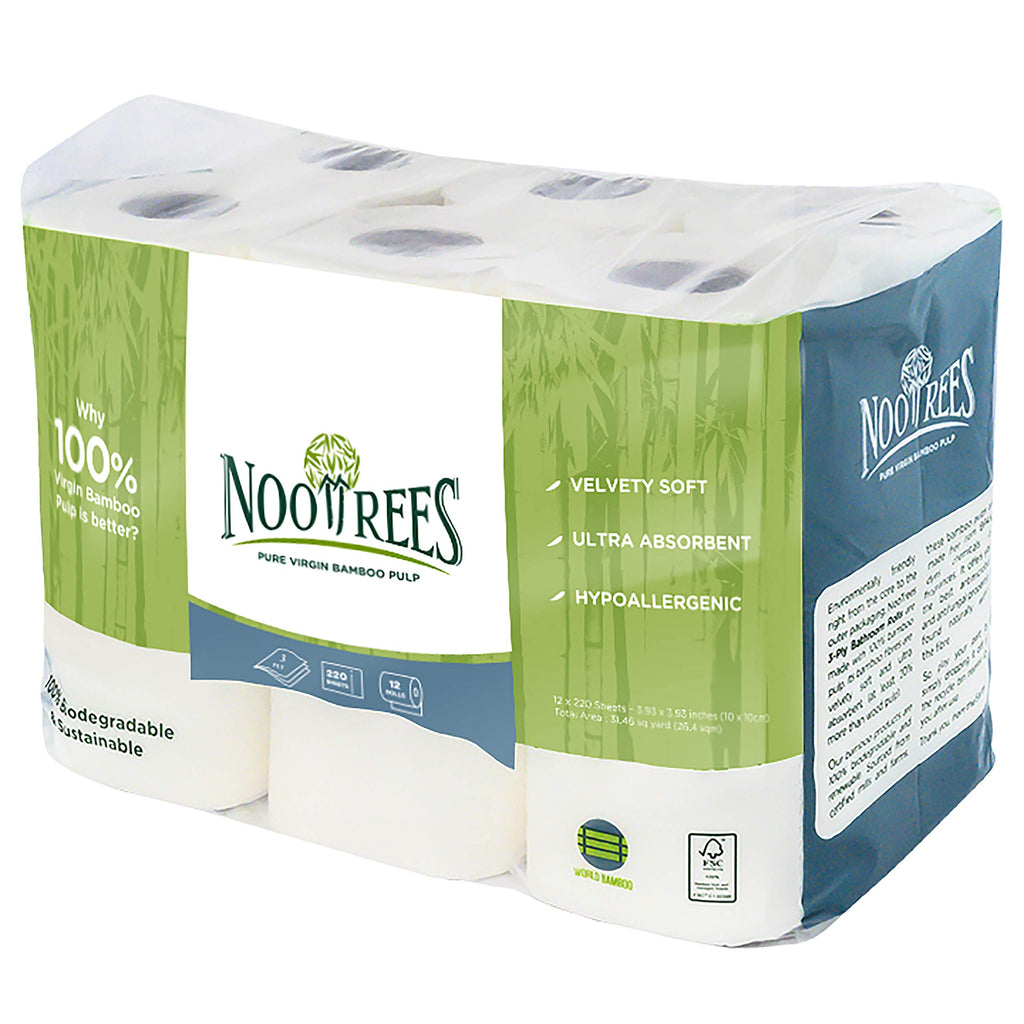 NooTrees Toilet Tissue, Tree Free, Biodegradable, Sustainable, Renewable and FSC Certified 3-ply Toilet Paper, 220 Sheets, 12 Rolls, Pack of 1