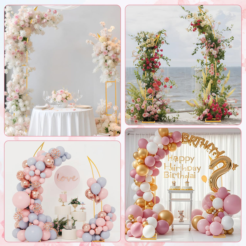 Wedding Flower Arch Stand Kit, 6.9FT & 6.2FT Balloon Moon Arch Backdrop Stand Metal Half Gold for Wedding Proposal Anniversary Bridal Shower Background Stand Party Decorations Indoor & Outdoor