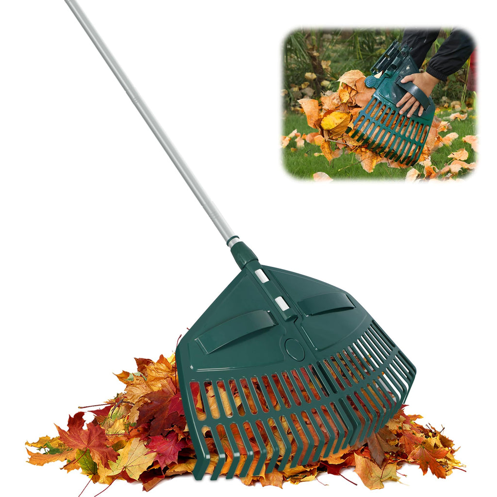 ORIENTOOLS 69" Adjustable Leaf Rake with 5-Section Handle, 26-Tine Durable Plastic Head, Dual-Use Design Converts to Leaf Scoops, Lightweight Yard Rake for Lawns, Grass, Shrubs & Garden Cleanup