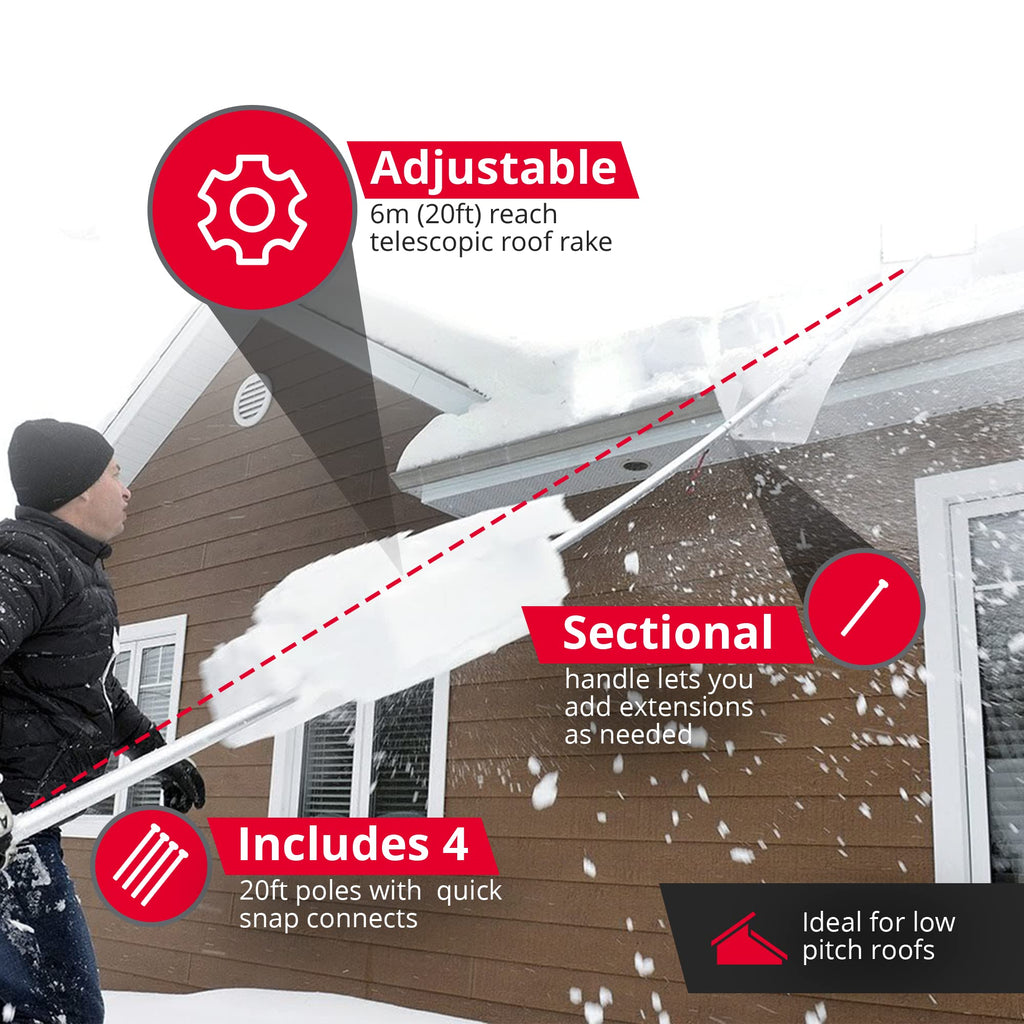 SNOWPEELER Classic Roof Rake for Snow Removal - 20 ft. Snow Removal Tool - Snow Rake for House Roof - Snow Roof Rake - Telescopic Heavy Duty Snow Shovel for Rooftop