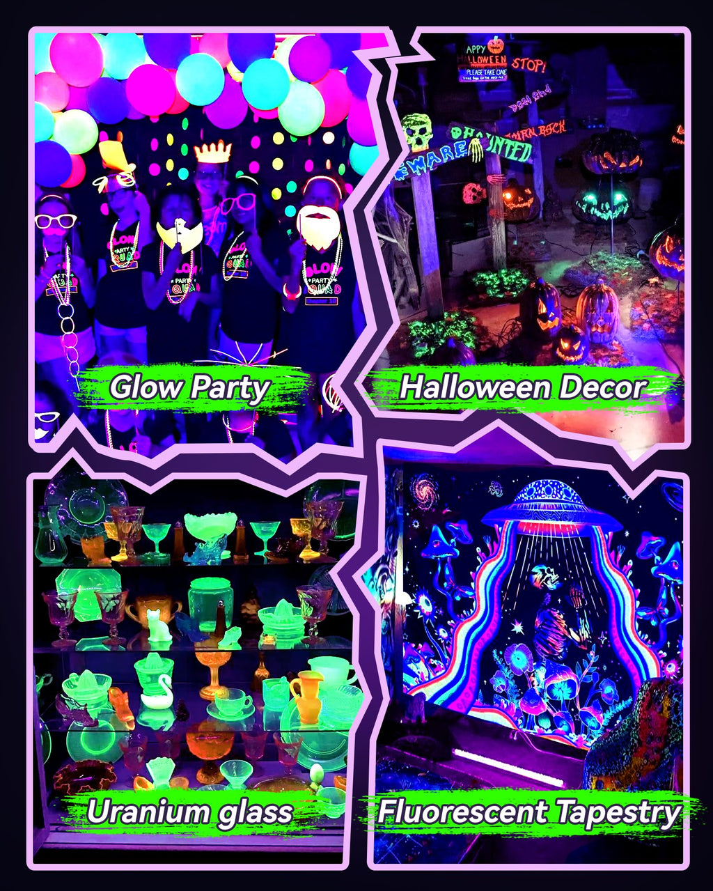 6 Pack 42W LED Black Light Bar, Blacklight with 6FT Cord+Switch+Plug, Glow in The Dark Black Lights Party Supplies for Halloween Decorations, Fluorescent Poster, Body Paint, Classroom, Bedroom