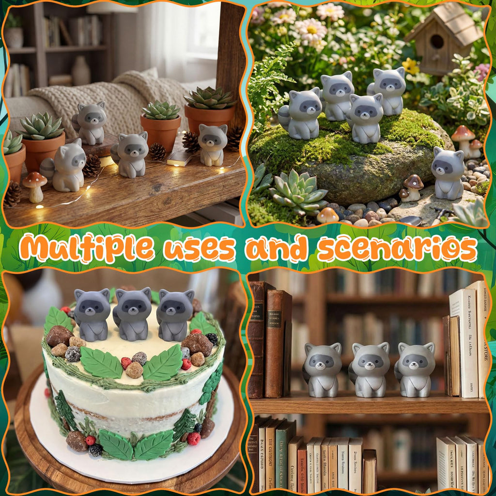 Geelin 50 Pcs Mini Resin Raccoon Figurines Small Animal Ornament Charms