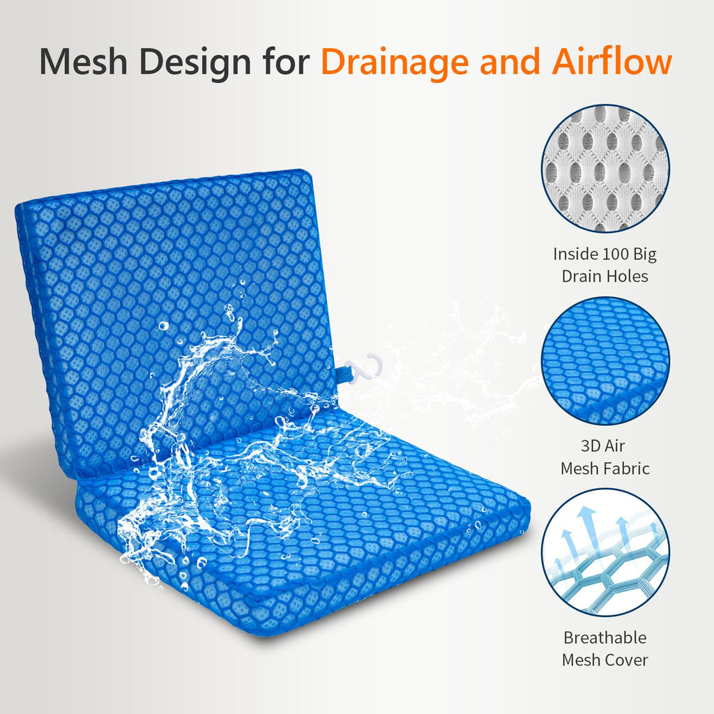 AnyForce Shower Seat Cushion-Non-Slip 4D Mesh Shower Chair Mat with Backrest Cushion for Elderly,Senior,Handicap,Disabled (Blue, Standard)