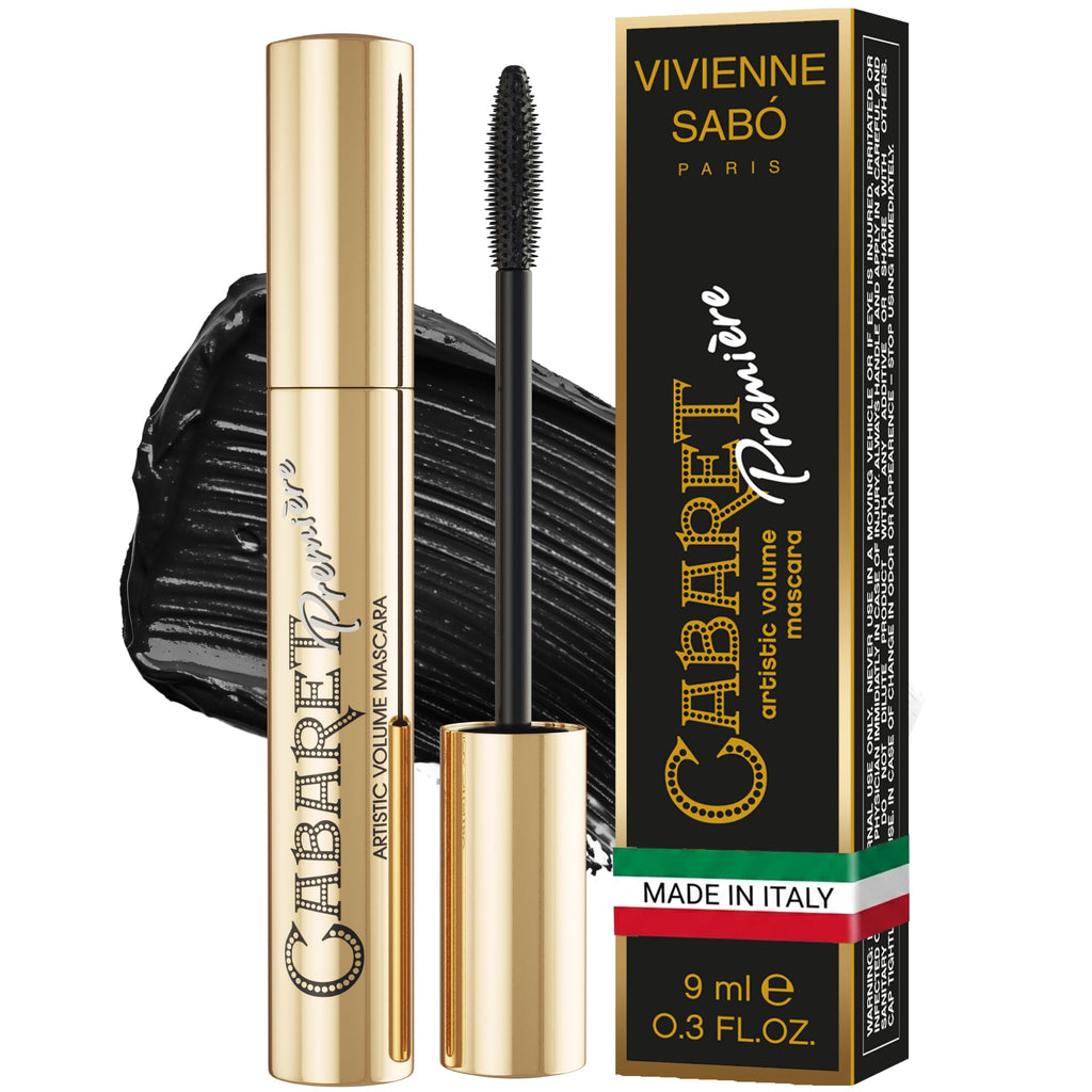 Vivienne Sabó Cabaret Premiere Black Mascara, Volume and Length, Defining, Curling, No Flaking, No Clumping, Smudge Proof, Washable, Cruelty-Free, Made in Europe, (01 Black), 0.3 Fl Oz, 1 Pack