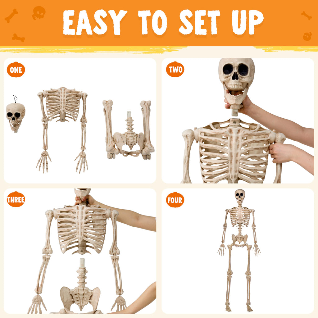 JOYIN 5 FT Halloween Skeleton Life Size, Stayable Posable Skeleton Decor, Full Body Movable Joints Giant Skeletons for Halloween Decoration Outdoor, Haunted House Prop, Spooky Scary Graveyard Party