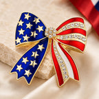 4th of July Pins, American Flag Enamel Pins, Gold Bow Brooches for Women