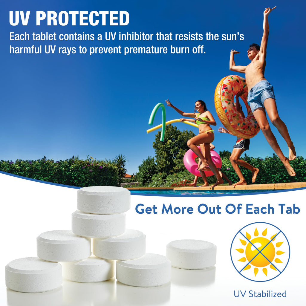 Doheny’s 3-Inch Stabilized Chlorine Tablets for Sanitizing Swimming Pools | 99% Pure Tri-Chlor, 90% Available Chlorine | Long-Lasting, UV-Protected, Slow-Dissolving | Individually Wrapped 50lb Bucket