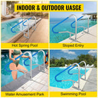 VEVOR Pool Rail 55x32 Pool Railing 304 Stainless Steel 250LBS Load Capacity Silver Rustproof Pool Handrail Humanized Swimming Pool Handrail with Blue Grip Cover & M8 Drill Bit & Self-Taping Screws