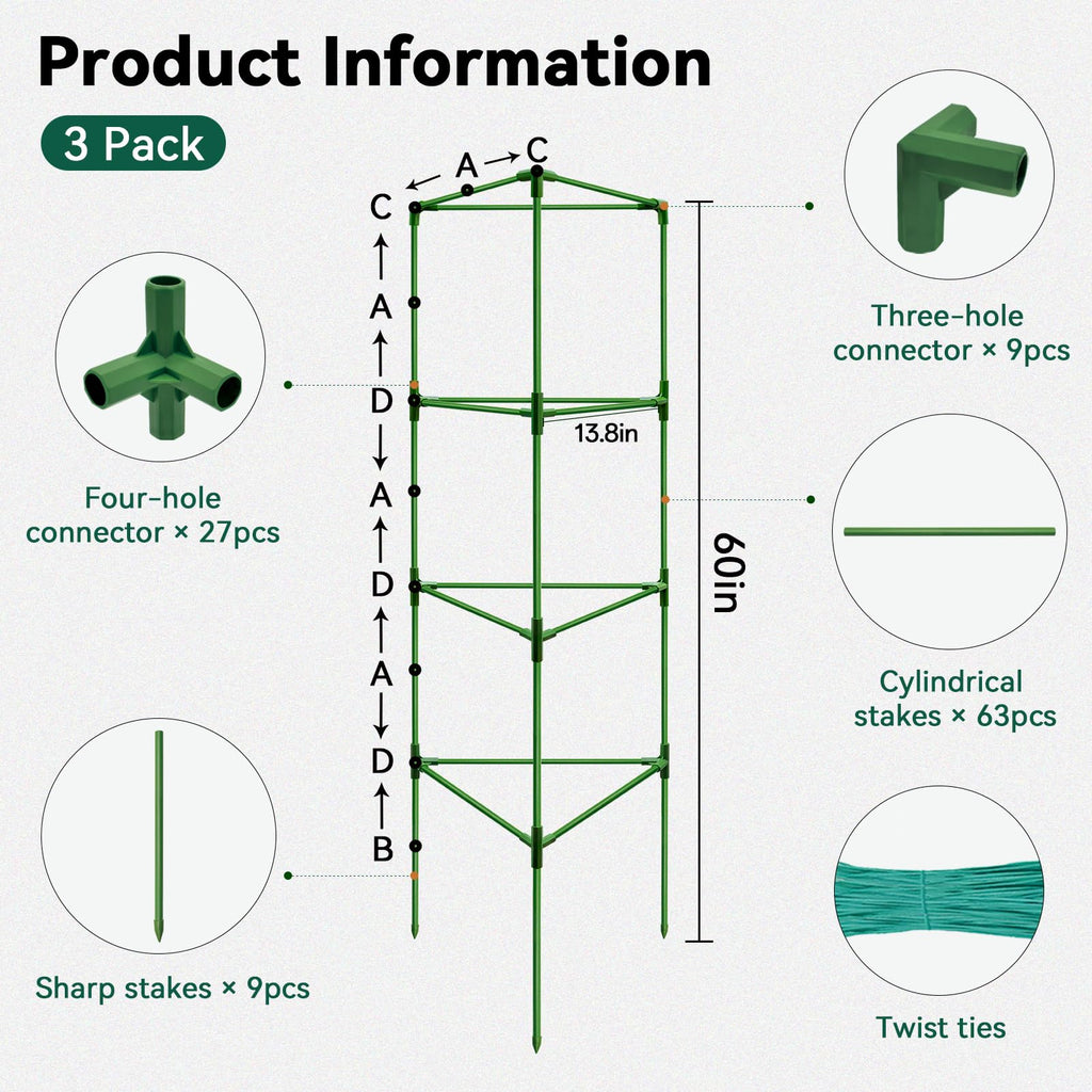 Halatool 3 Pack 60 Inch Adjustable Tomato Cages for Graden