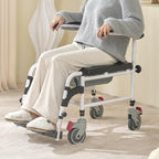 VEVOR Shower Commode Wheelchair with 4 Lockable Wheels, Footrests, Flip-up Arms, 3-Level Adjustable Height, 5L Removable Bucket, 350 LBS Capacity, Commode Chair for Adults Seniors