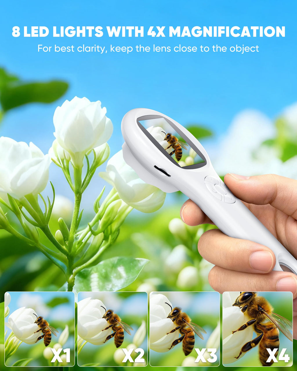 T TAKMLY Mini Pocket Digital Microscope, Macro Fixed Focus Magnifying Glass, Portable Handheld USB Digital Microscope 500x Magnification, 4X Zoom